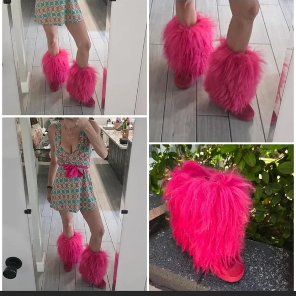 Bearpaw Hot Pink Faux Fur Winter Boots | Y2K Maximalist Snow Boots - Picture 3 of 6